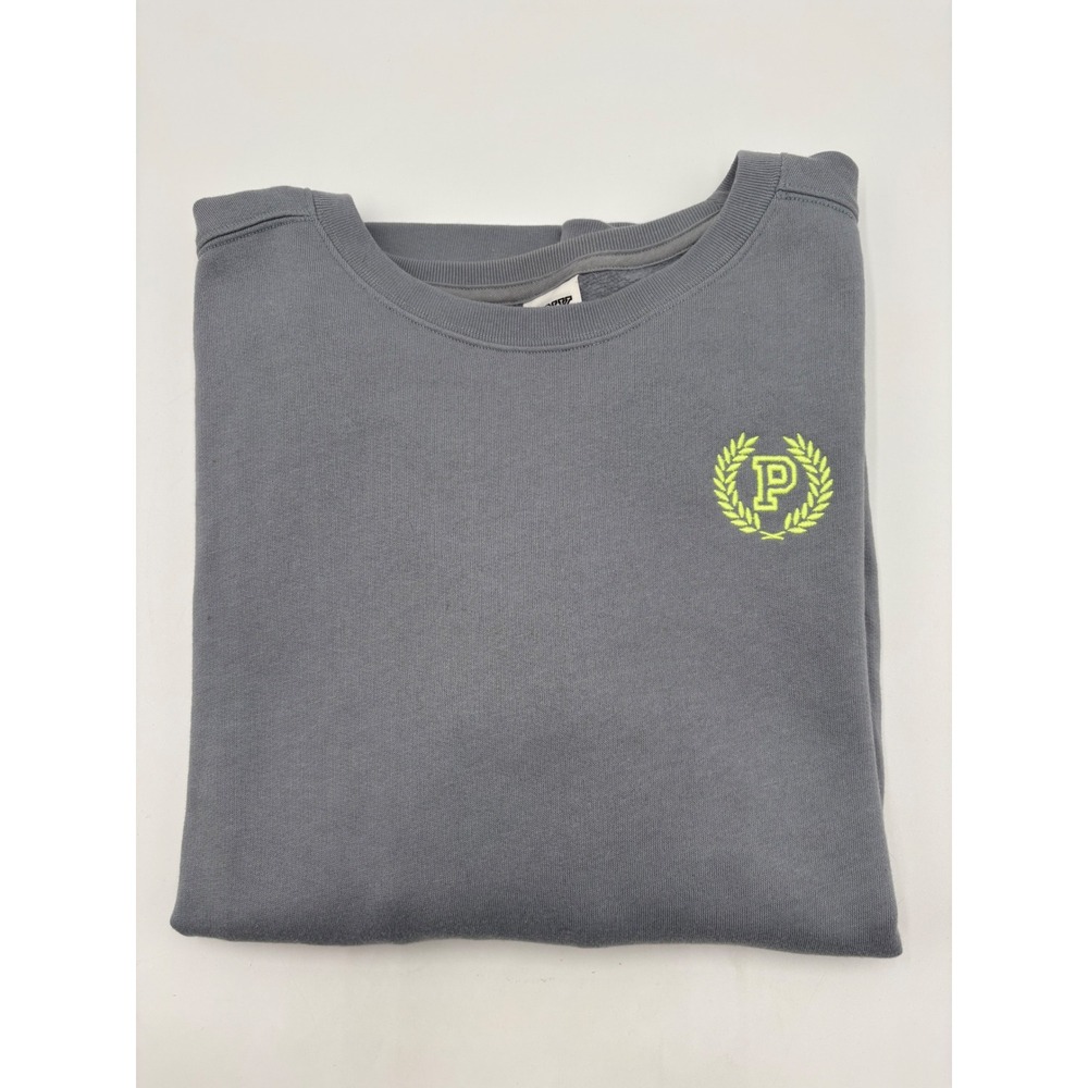 Pink‎ Victoria's Secret Gray Crewneck Sweatshirt Neon Yellow Crest Logo Medium
